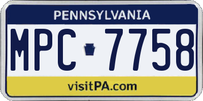 PA license plate MPC7758