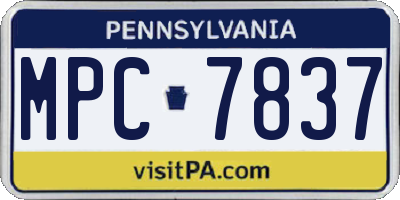 PA license plate MPC7837