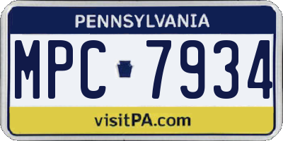 PA license plate MPC7934