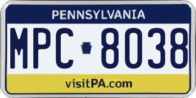 PA license plate MPC8038
