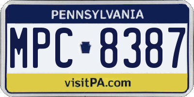 PA license plate MPC8387