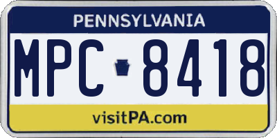 PA license plate MPC8418