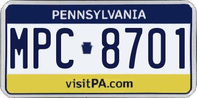 PA license plate MPC8701