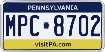 PA license plate MPC8702