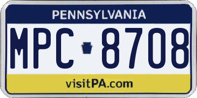 PA license plate MPC8708