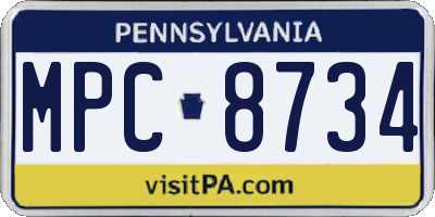 PA license plate MPC8734