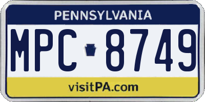 PA license plate MPC8749