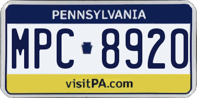PA license plate MPC8920