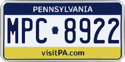 PA license plate MPC8922
