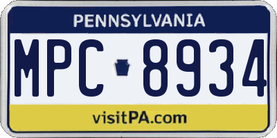PA license plate MPC8934
