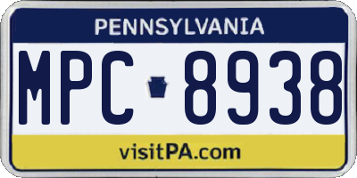 PA license plate MPC8938