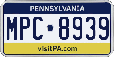 PA license plate MPC8939