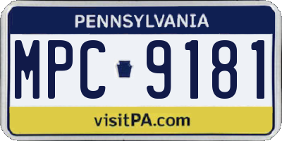PA license plate MPC9181
