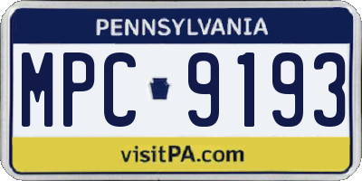 PA license plate MPC9193