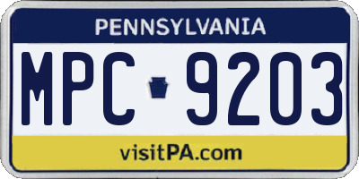 PA license plate MPC9203