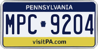PA license plate MPC9204
