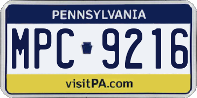 PA license plate MPC9216