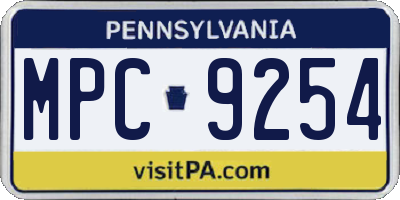 PA license plate MPC9254