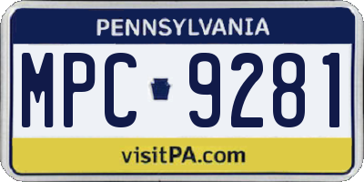 PA license plate MPC9281