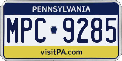 PA license plate MPC9285