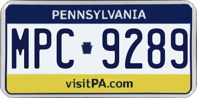PA license plate MPC9289