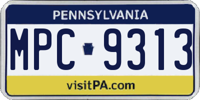 PA license plate MPC9313