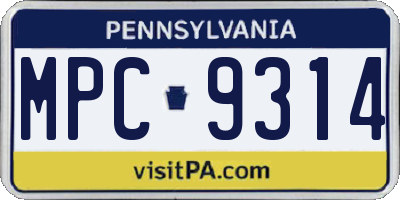 PA license plate MPC9314