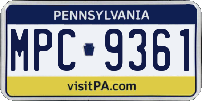 PA license plate MPC9361