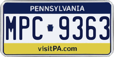 PA license plate MPC9363
