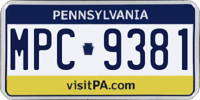 PA license plate MPC9381