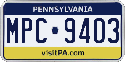 PA license plate MPC9403
