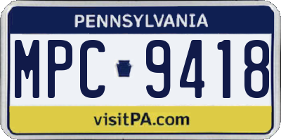 PA license plate MPC9418