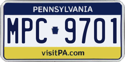PA license plate MPC9701