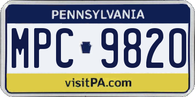 PA license plate MPC9820