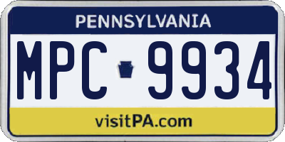 PA license plate MPC9934