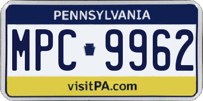 PA license plate MPC9962