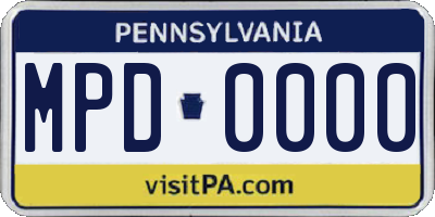 PA license plate MPD0000