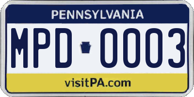 PA license plate MPD0003