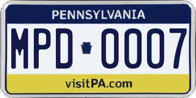 PA license plate MPD0007