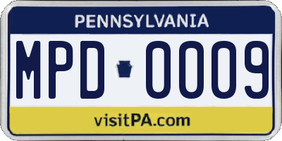 PA license plate MPD0009