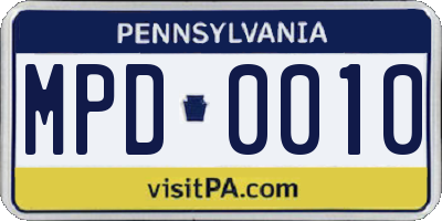 PA license plate MPD0010