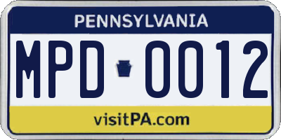PA license plate MPD0012