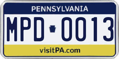 PA license plate MPD0013