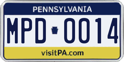 PA license plate MPD0014