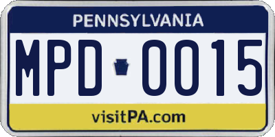 PA license plate MPD0015