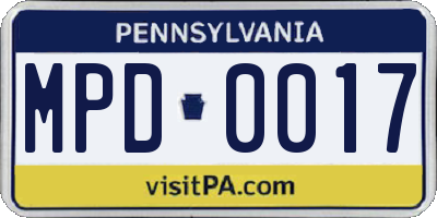 PA license plate MPD0017