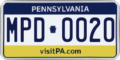 PA license plate MPD0020