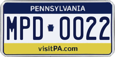 PA license plate MPD0022