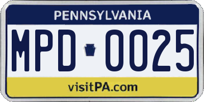 PA license plate MPD0025