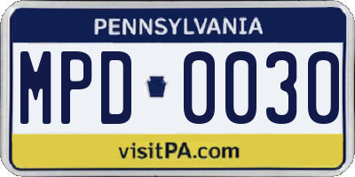 PA license plate MPD0030